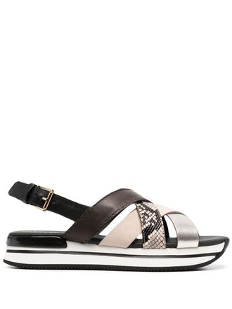 Hogan colour block cross strap sandals - women - Rubber/Calf Leather/Calf Leather - 35.5 - Gold