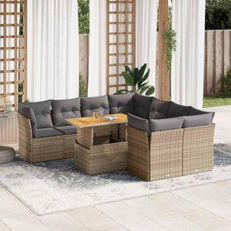 vidaXL Set De Sof&aacute;s De Jard&iacute;n Con Cojines 9 Pzas Rat&aacute;n Sint&eacute;tico Beige Vidaxl
