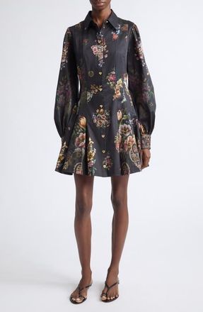 Camilla Floral Long Sleeve Stretch Cotton Shirtdress in Night Garden at Nordstrom, Size X-Large