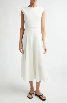 Nellie Partow Leroy Stretch Linen & Cotton Blend Crinkle Dress in Ivory at Nordstrom, Size 10