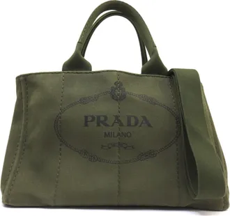 Prada Khaki Canvas Handbag Tote Bag (Pre-Owned)