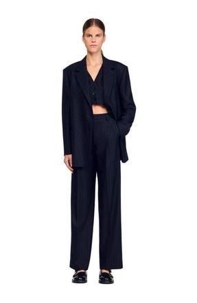 Sandro Striped rhinestone suit jacket in Navy Blue at Nordstrom, Size 36 Eu