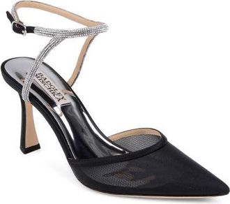 Badgley Mischka Kamilah III Ankle Strap Pump in Blacksatin at Nordstrom, Size 7.5