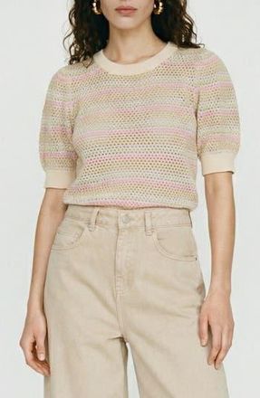 Vero Moda Rita Stripe Short Sleeve Cotton Sweater in Birch Stripes Mix As at Nordstrom Rack, Size X-Small