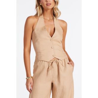 Bishop + Young Positano Linen Halter Vest in Golden at Nordstrom, Size Medium