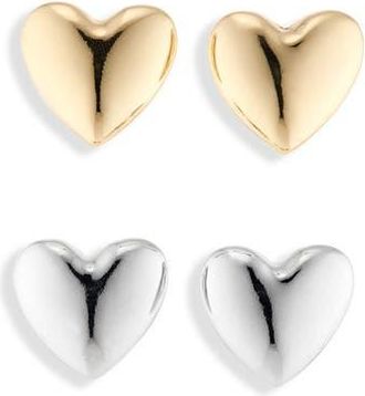 Tasha 2-Pack Heart Stud Earrings in Gold/Silver at Nordstrom Rack