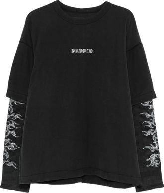 Purple textured cotton T-shirt - Black