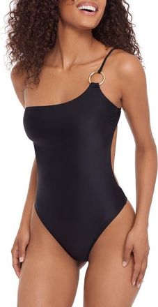 Steve Madden One-Shoulder Cutout One-Piece Swimsuit in Raven Black at Nordstrom, Size X-Small