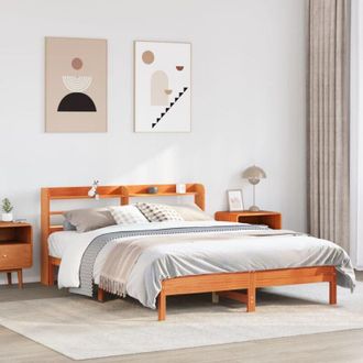 vidaXL Cama Sin Colch&oacute;n Madera Maciza Pino Marr&oacute;n Cera 150x200 Cm Vidaxl