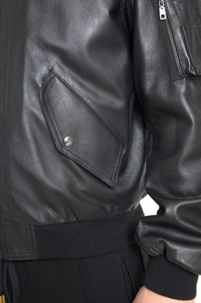Dolce & Gabbana Mens Black Leather Blouson Full Zip Bomber Jacket Clothing