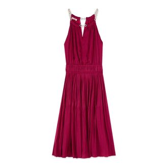Oltre Uitlopende satijnen jurk met juwelen ketting - Dames - Feestkleedjes - Rood - L - Satijn - Kleedjes