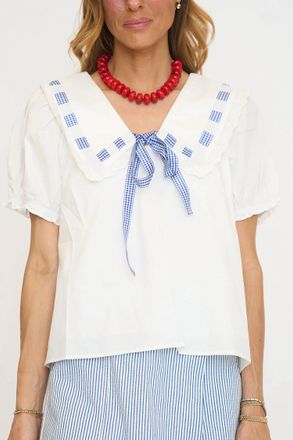 Sugarlips Miriam Gingham Sailor Top In White