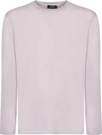 Zanone Truien & Vesten, Heren, Wit, L, Katoen, T-shirt met ronde hals en lange mouwen