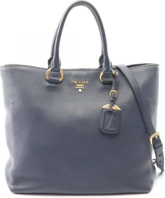 Prada Navy Leather Handbag Tote Bag (Pre-Owned)