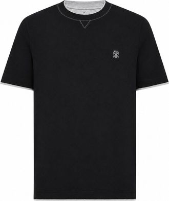 Brunello Cucinelli COTTON T-SHIRT WITH FRONT LOGO AND CONTRASTING TRIM - Brunello Cucinelli - Man