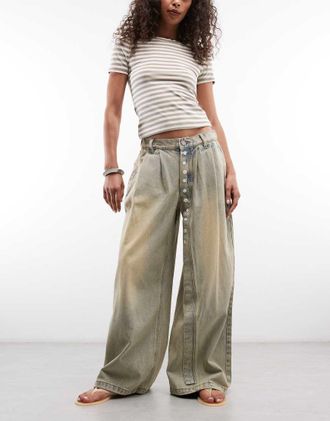Daisy Street Jeans a fondo ampio lavaggio scuro con bottoni a stella-Blu