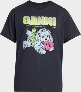 Ganni Cotton-Jersey Crewneck Logo Tee
