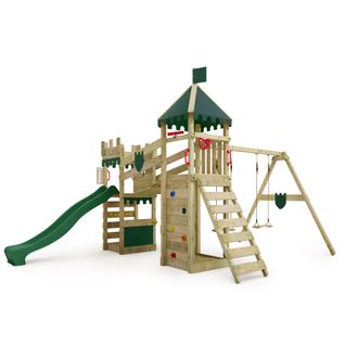 Fatmoose Parque Infantil De Madera Fatmoose Riverrun Royal Con Columpio Y Tobogan En Verde