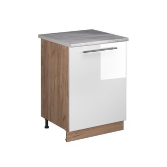 Vicco Mueble Bajo De Cocina Fame-line, Blanco Alto Brillo/roble Dorado, 60 Cm 1 Puerta Con Encimera, Vicco