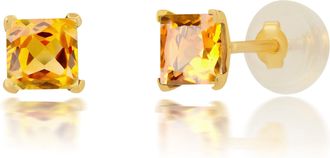 MAX + STONE 14k Yellow Gold Square Princess Cut 4mm Gemstone Stud Earrings