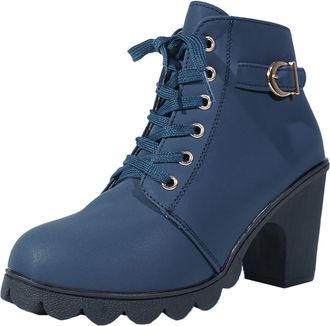 Generic Womens Ankle Boots Block Heel Lace-Up Zipper PU Leather Elegant Stylish Ladies Booties High Heels Casual Shoes Lightweight Cozy Autumn Winter size 4.5