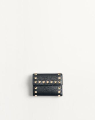 Valentino Garavani Portafoglio Trifold Rockstud In Vitello Granato Donna NERO UNI