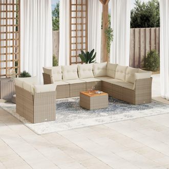 vidaXL Juego De Sof&aacute;s Jard&iacute;n Con Cojines Beige 10 Pzas Rat&aacute;n Sint&eacute;tico Vidaxl