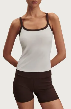 Varley Theon Scoop Neck Performance Tank in White/coffee Bean at Nordstrom, Size Xx-Small