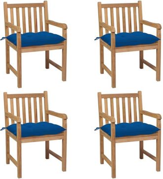 vidaXL Sillas De Jard&iacute;n 4 Uds Madera Maciza De Teca Con Cojines Azules Vidaxl