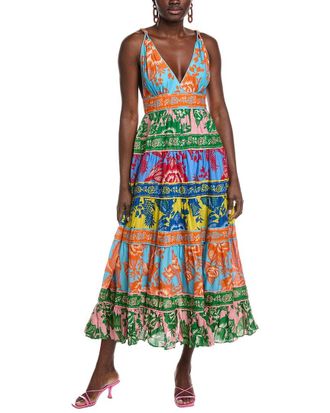 Farm Rio Farm Rio Lace Garden Mix Midi Dress