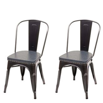Hhg [nunca Usado] Juego De 2 Silla De Comedor Hhg-447e, Silla De Cocina Chesterfield Metal Piel Sint&eacute;tica Gastronom&iacute;a Industrial, Negro-gris