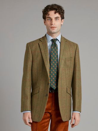 Oliver Brown Eaton Jacket Tweed - Moss with Red Windowpane