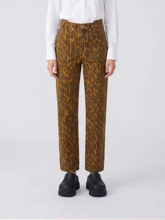 Ganni Jeans straight a vita alta in denim organico con stampa animalier