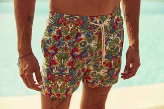 Arrels Barcelona Mens Swim Shorts In White Guacamayo X Catalina Estrada