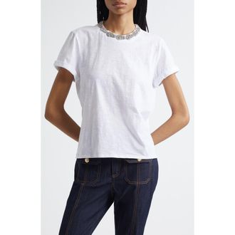 Cinq &agrave; Sept Crystal Detail T-Shirt in White at Nordstrom Rack, Size Large
