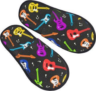 Generic Home Slipper Guitar And Musical Notes Pattern Warm Slipper Unisex House Shoes Breathable Scuff Slippers For Bedroom Winter Hotel M