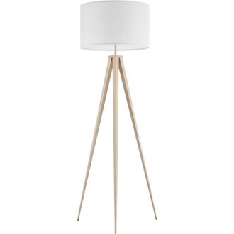 TecTake L&aacute;mpara de pie con pantalla de tela y base de tr&iacute;pode, roble