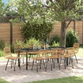 Berkfield Home 9 Piece Garden Dining Set Brown Poly Rattan in Beige