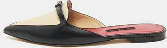 Carolina Herrera Black/cream Leather Bow Detail Flat Mules