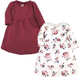 Hudson Baby Two-Piece Long-Sleeve Dresses Set in Dusty Rose Floral at Nordstrom, Size 18-24M