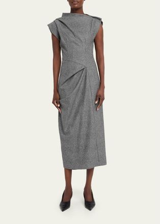 Michael Kors Plaid Wool Draped Midi Dress