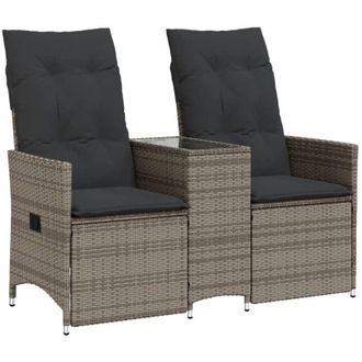 vidaXL Vidaxl - Sof&aacute; De Jard&iacute;n Reclinable De 2 Plazas Con Mesa Rat&aacute;n Pe Gris