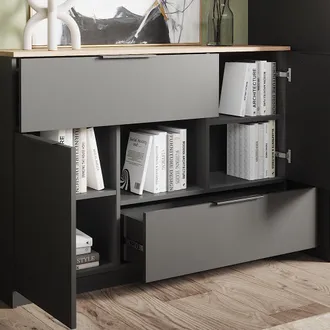 Vicco Aparador Betti, Antracita, 120 X 83.6 Cm 2x Puerta, 2x Caj&oacute;n Y 1x Compartimento Abierto