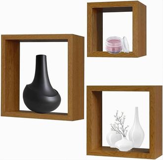Trade Shop Trade Shop - Set 3pz Mensole Da Parete A Cubo Moderne Design Quadrato Effetto Legno 2 Ripiani