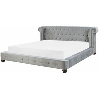 Beliani Beliani - Letto Matrimoniale 180 x 200 cm Velluto Grigio Chesterfield Cavaillon