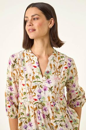 Roman Floral Print Ladder Trim Overshirt