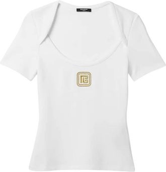 Balmain PB Logo Embroidered T-Shirt, Size X-Small