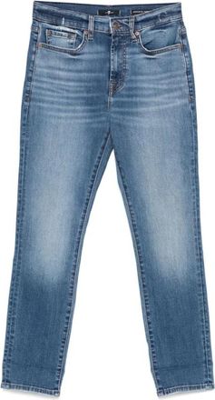 7 For All Mankind Indigo Blauwe Klassieke Five-Pocket Jeans - Dames - Slim Fit Jeans - Blauw - W28 - Katoen - Jeans