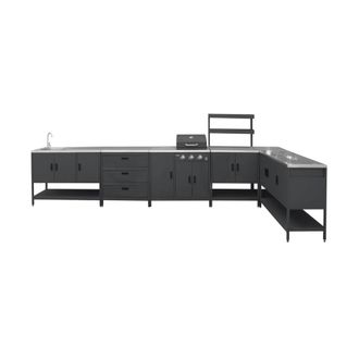 Sweeek Cocina exterior 5 m&oacute;dulos de acero inoxidable con barbacoa de gas de 3