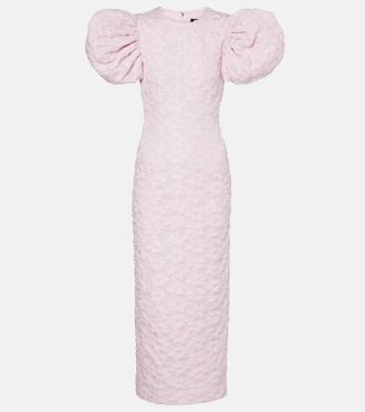 Rotate Puff-sleeve jacquard midi dress
